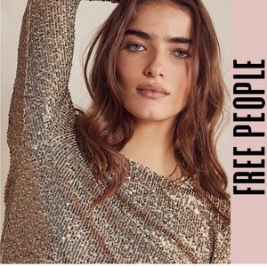 Free People Gold Sequin Mesh Top